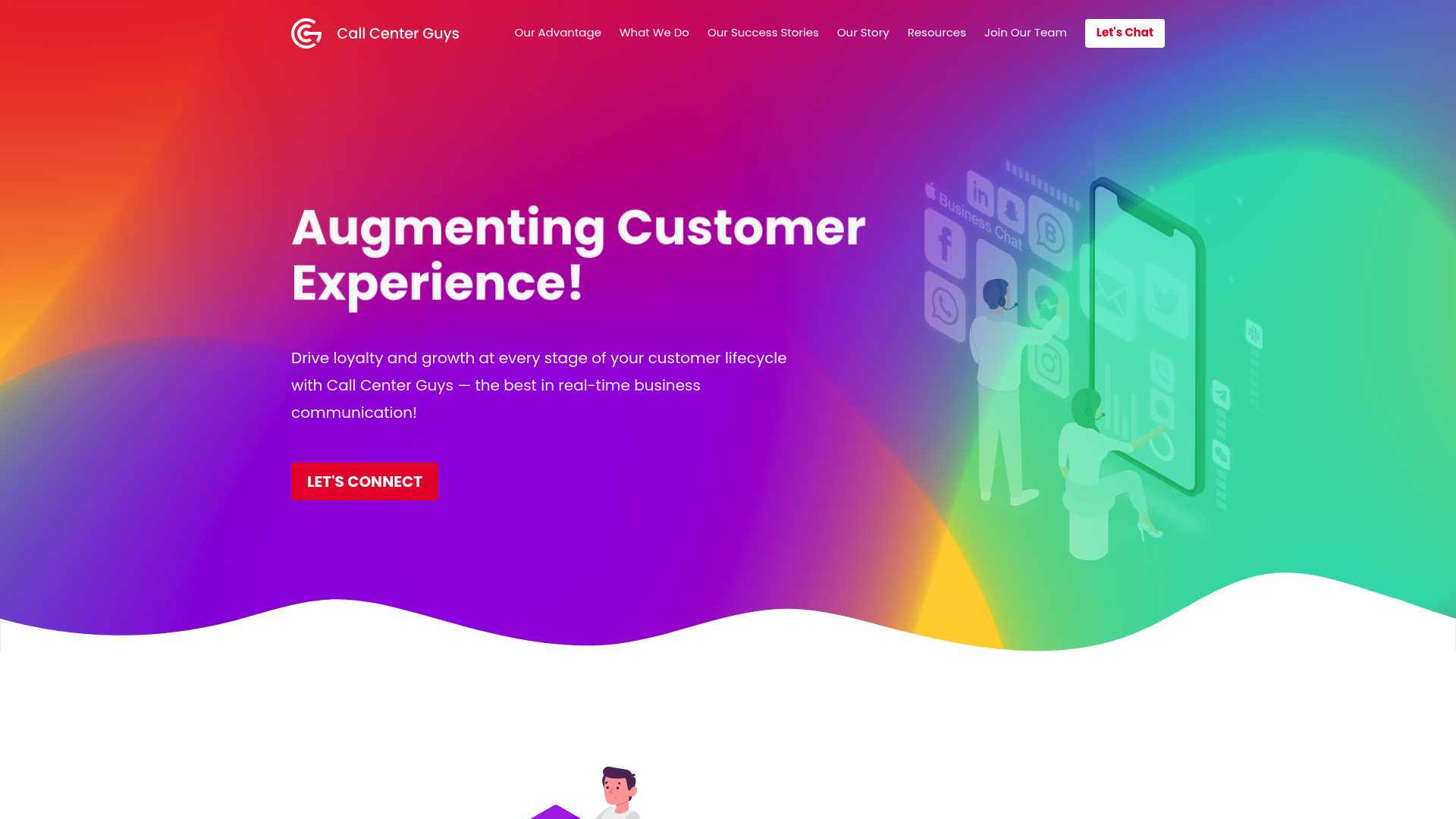 A screenshot of the Call Center Guys website, a versatile call center BPO apparel brand provider.