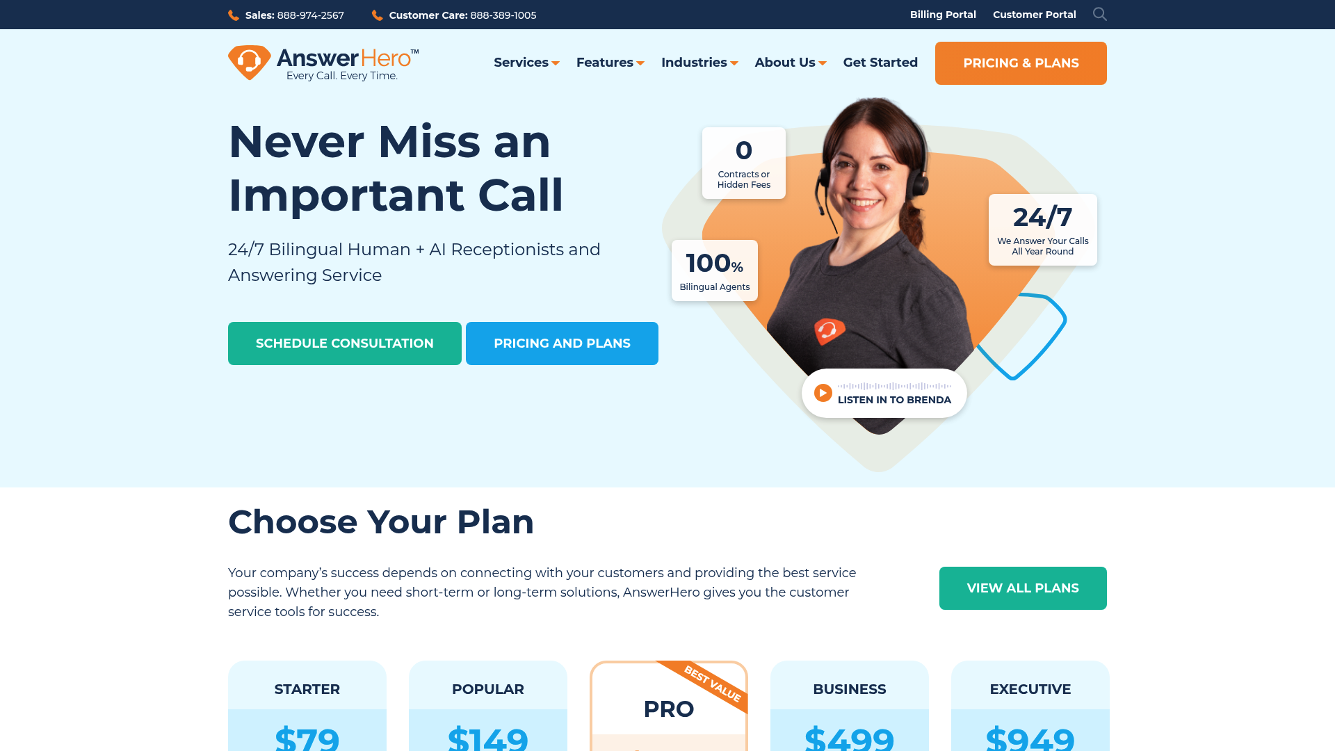A screenshot of AnswerHero's landing page.