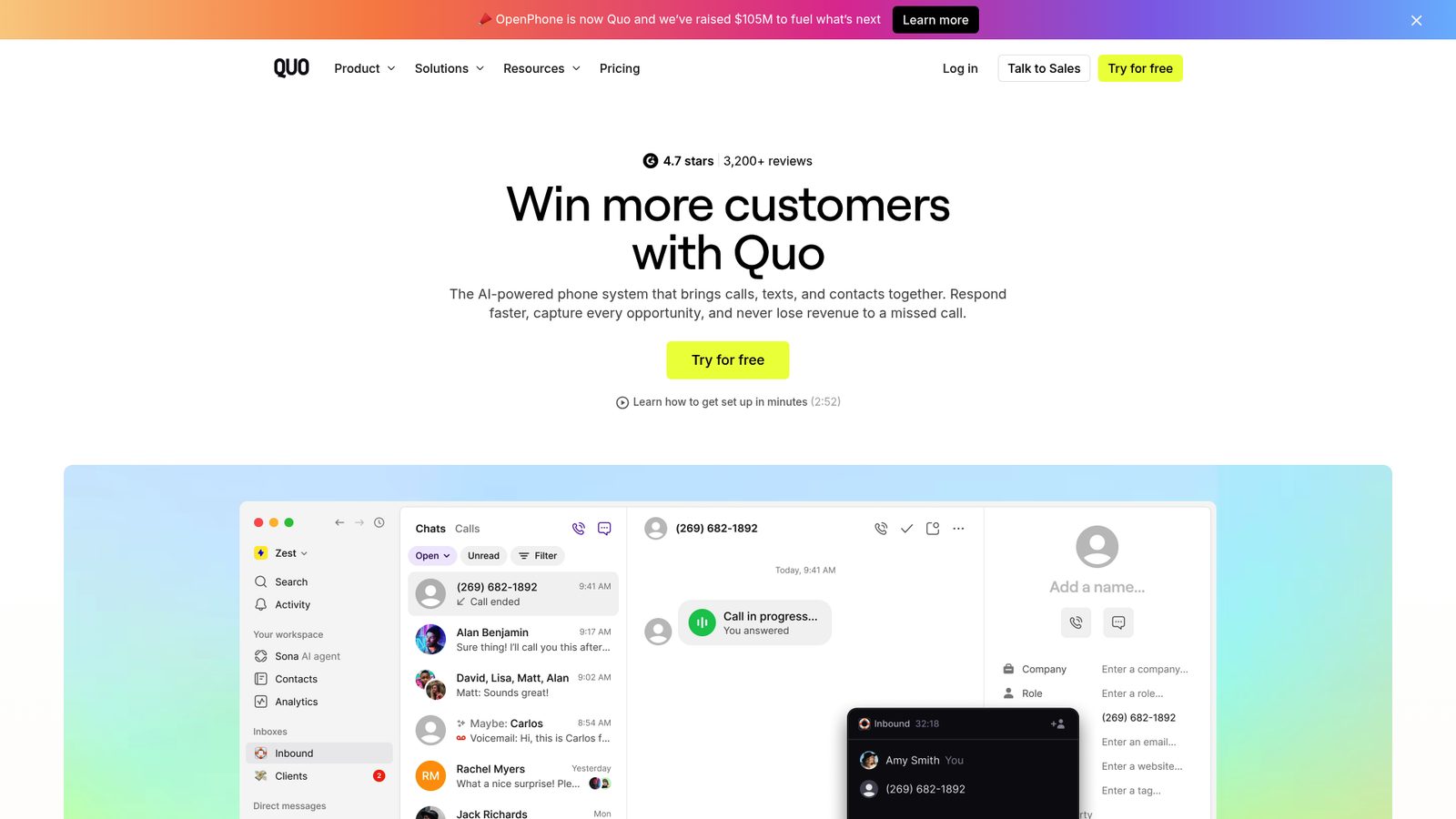 Quo business phone platform with Sona AI add-on
