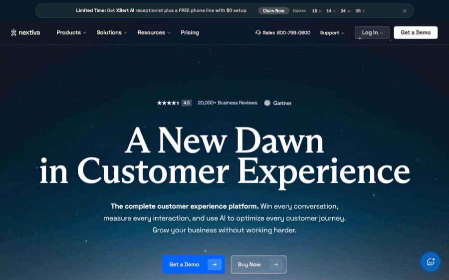 Nextiva homepage screenshot