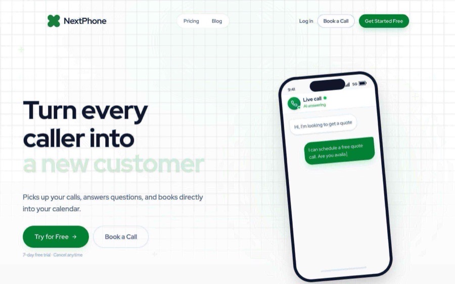 NextPhone homepage screenshot