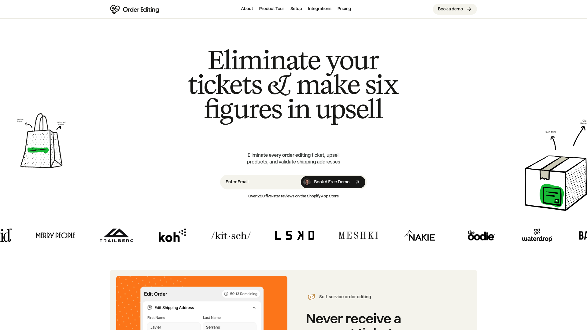 A screenshot of the OrderEditing.com homepage, an app featured in our list of the best order editing apps for Shopify.