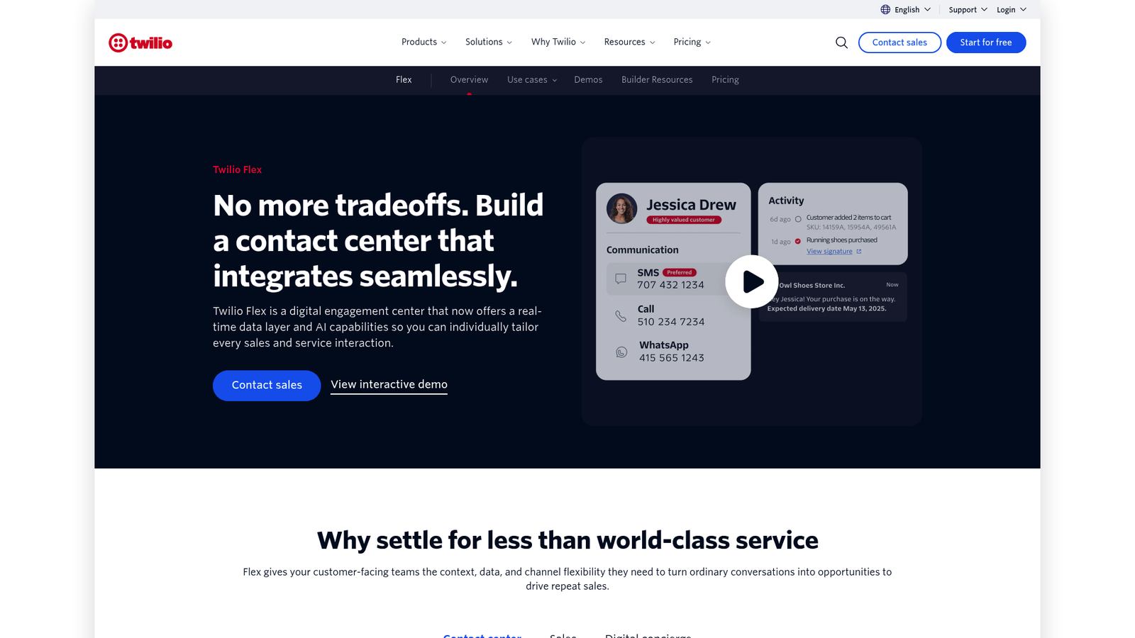 Twilio Flex cloud contact center platform homepage