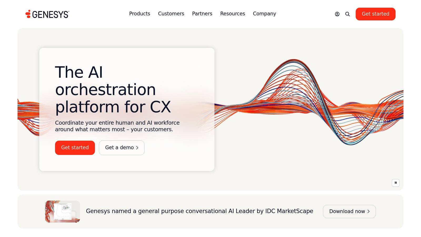A screenshot of Genesys's landing page.