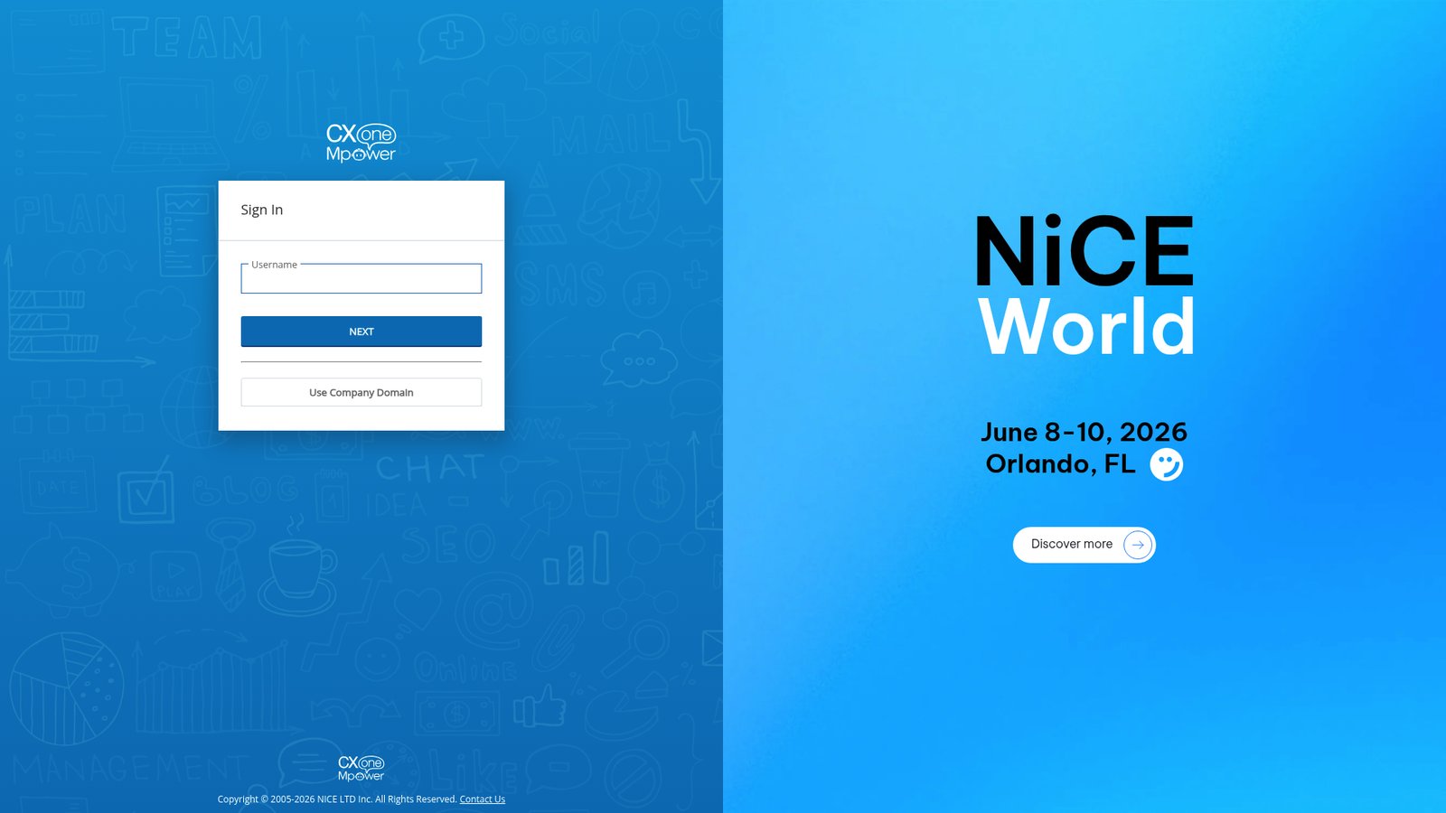 A screenshot of NICE's landing page.