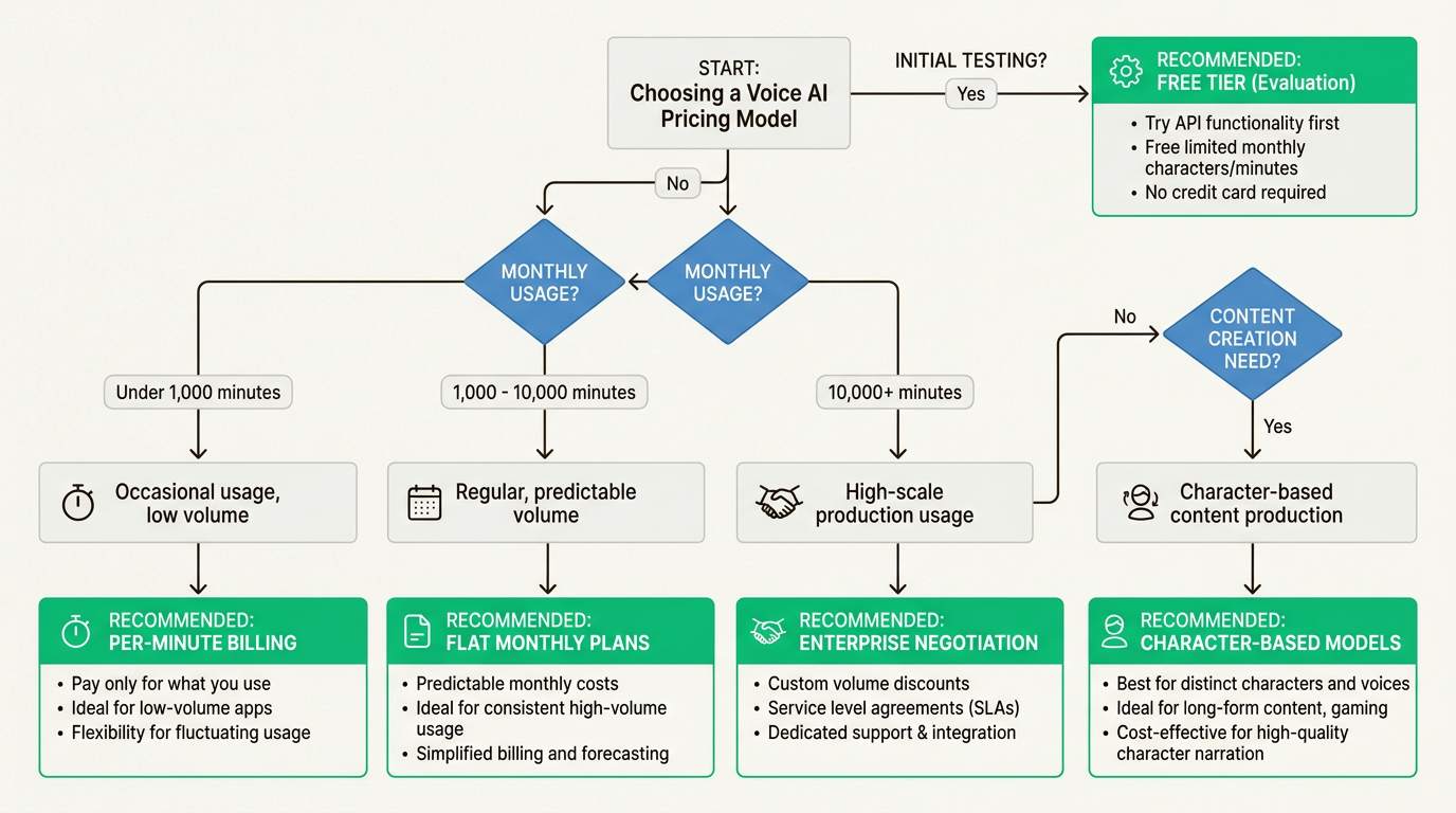 Voice AI pricing model selection flowchart by call volume