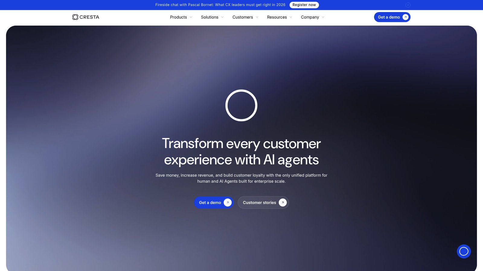 Cresta's landing page featuring conversation intelligence tools