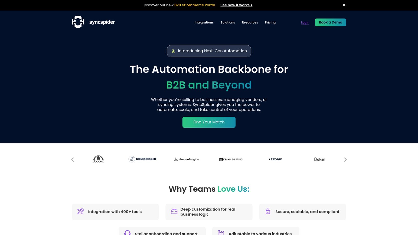A screenshot of SyncSpider's landing page.