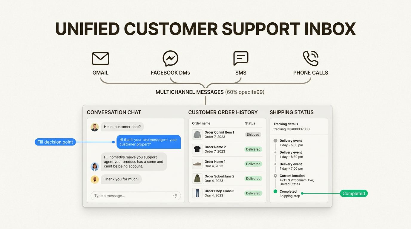 Centralizing your support channels into one dashboard allows your team to view customer order data without switching browser tabs.