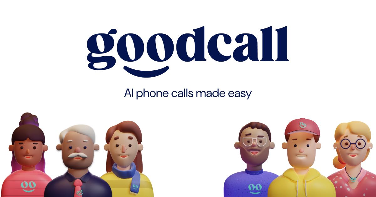 Goodcall homepage showing AI phone answering service