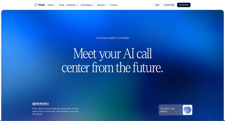 Retell AI homepage showing developer voice AI platform