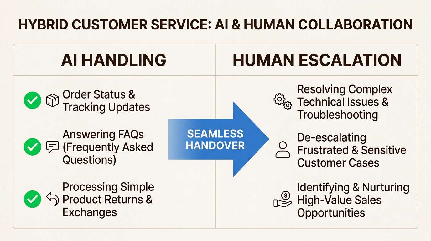 Division of labor between AI and humans ensuring complex issues receive empathy and expertise