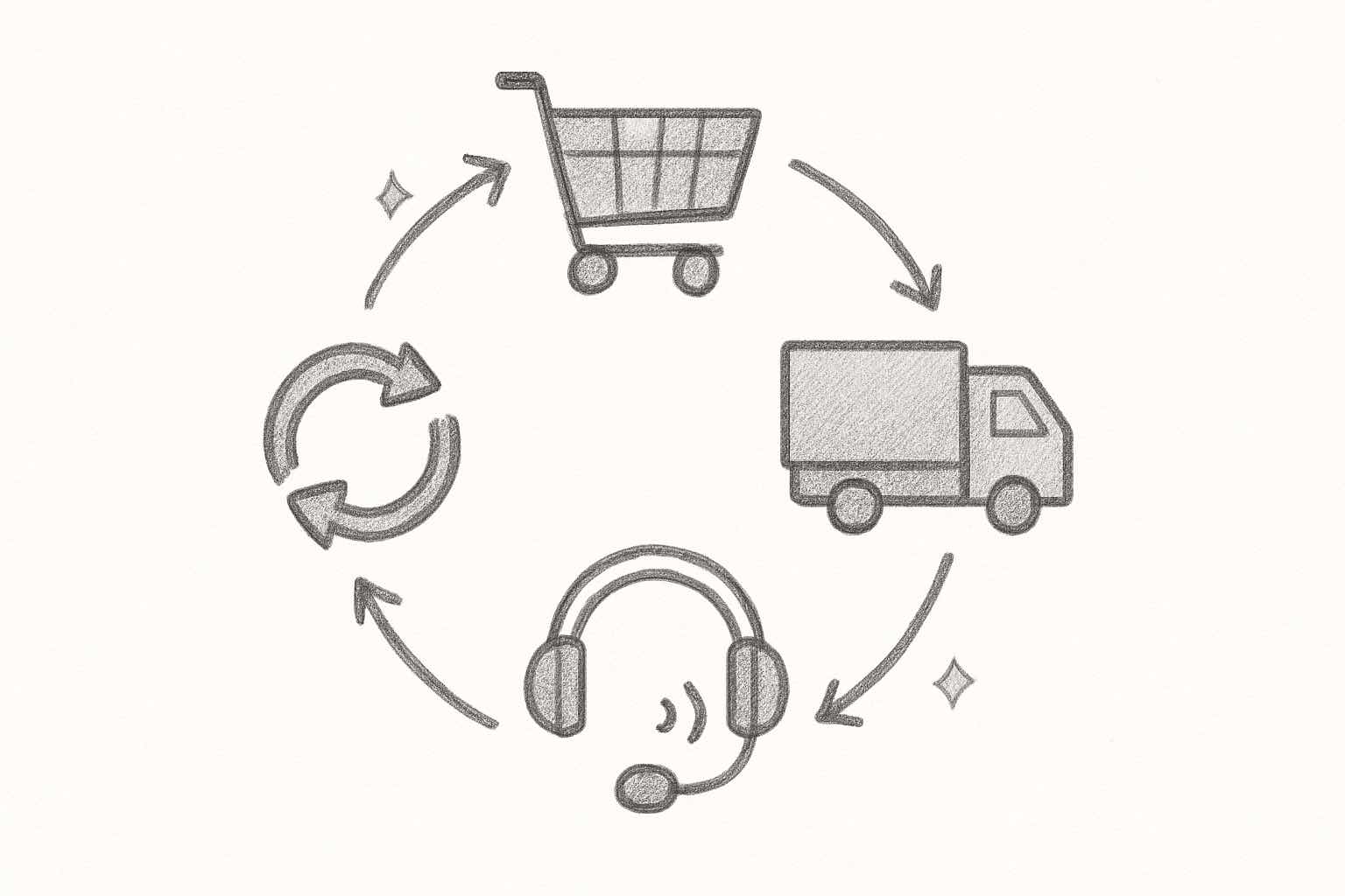 Pet food ecommerce customer experience cycle showing purchase, delivery, support, and retention