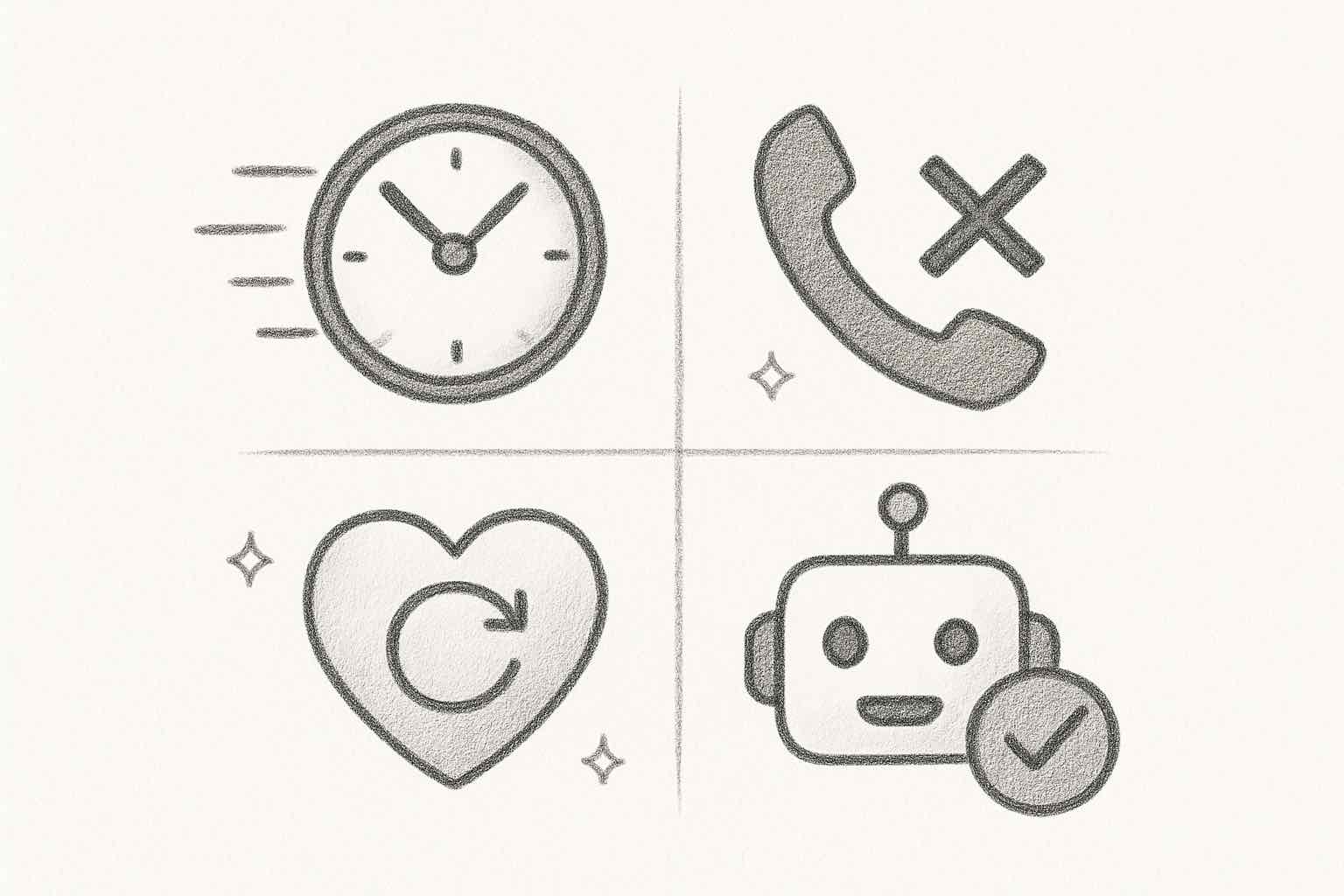 Small business customer service statistics overview showing response time, missed calls, retention, and AI automation icons