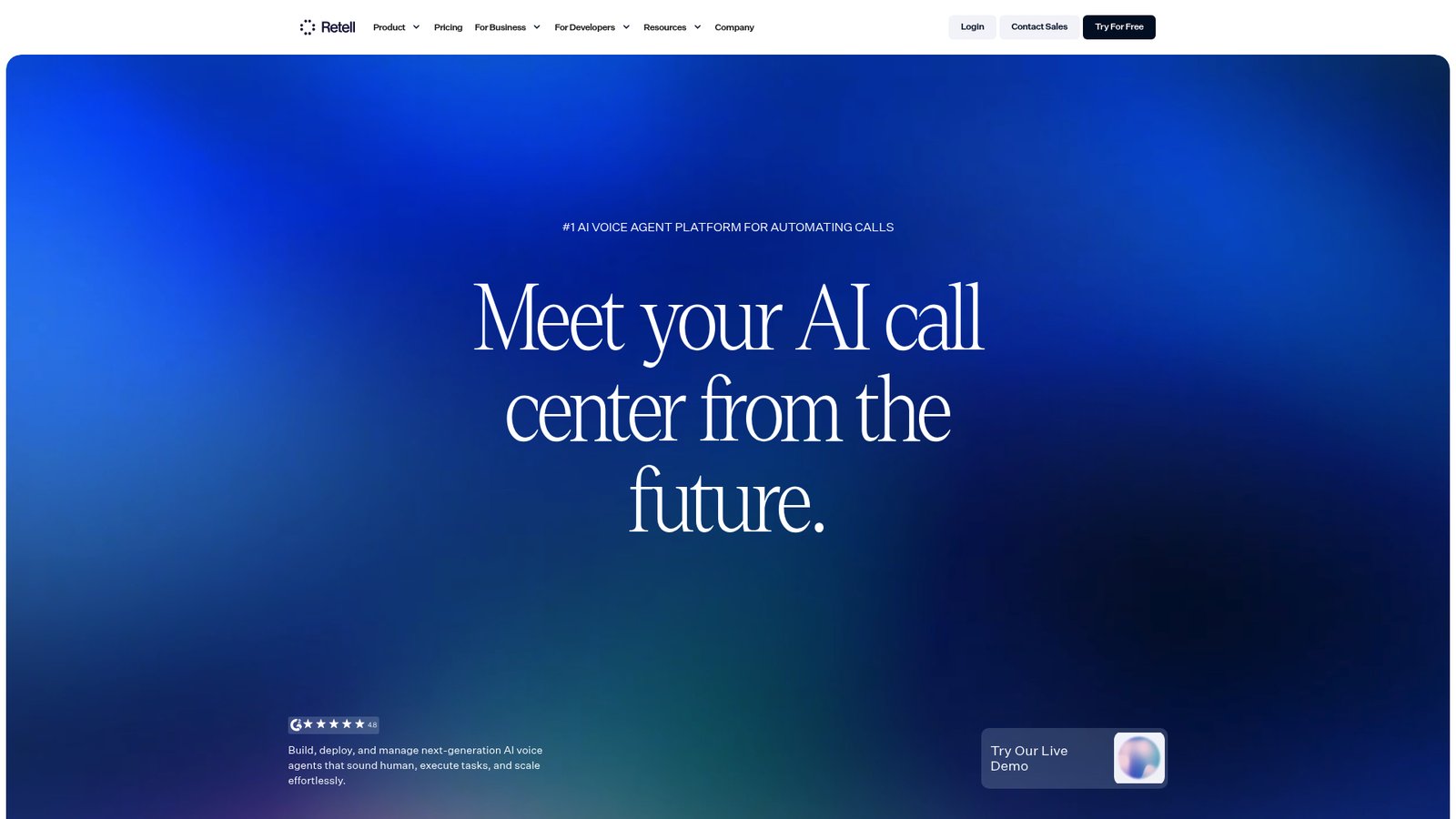 A screenshot of Retell AI's landing page.