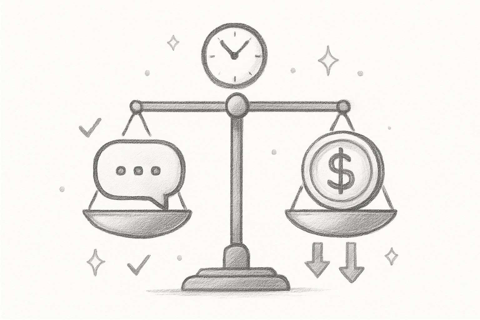 Customer service chatbot cost savings and benefits visual showing the balance between support quality and cost reduction