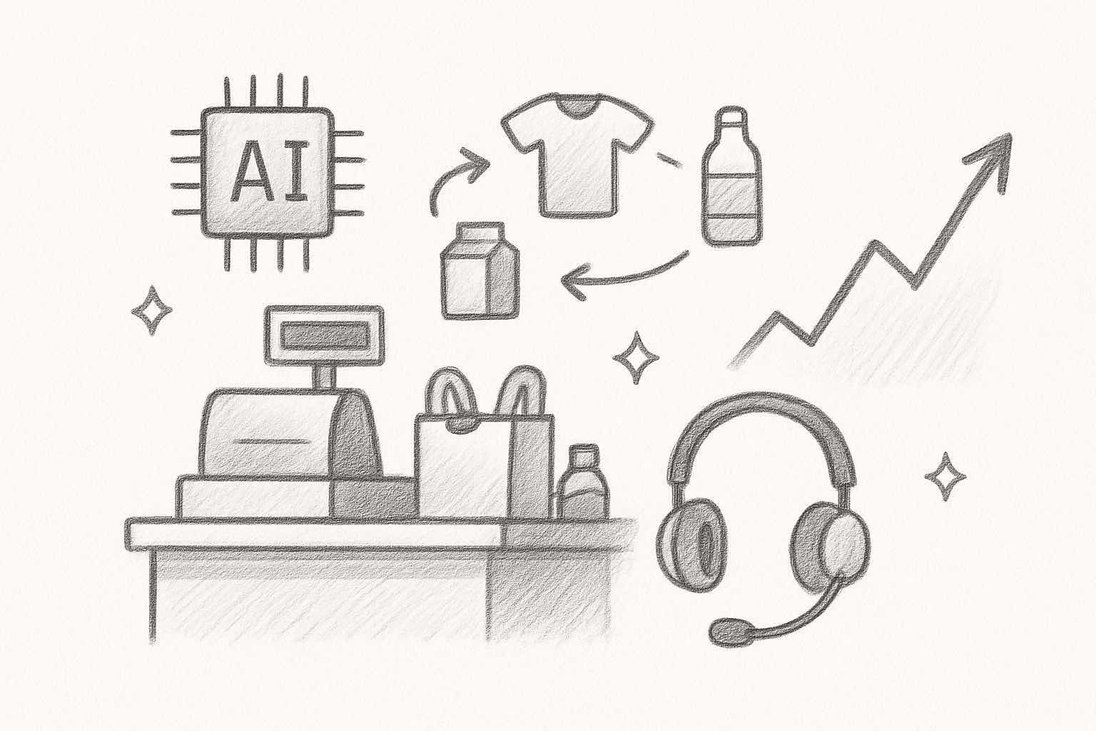 AI in retail statistics infographic showing checkout counter and recommendation engine