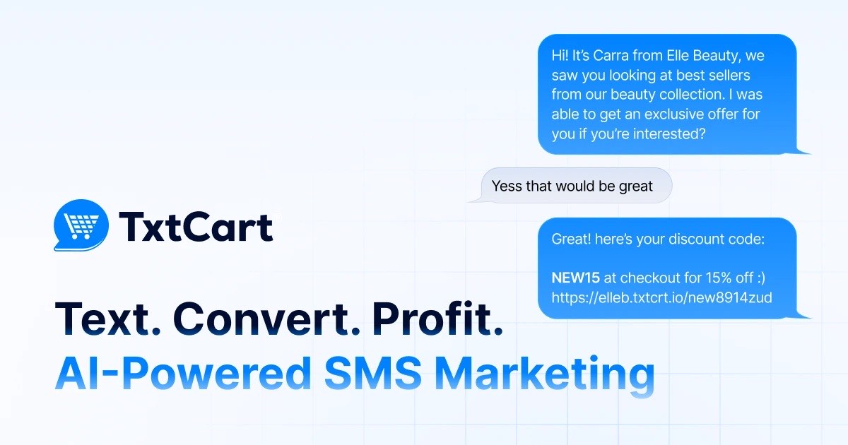 A screenshot of TxtCart's homepage.