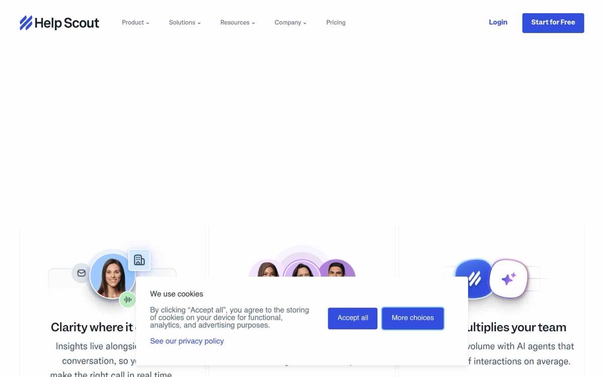 A screenshot of Help Scout's landing page.