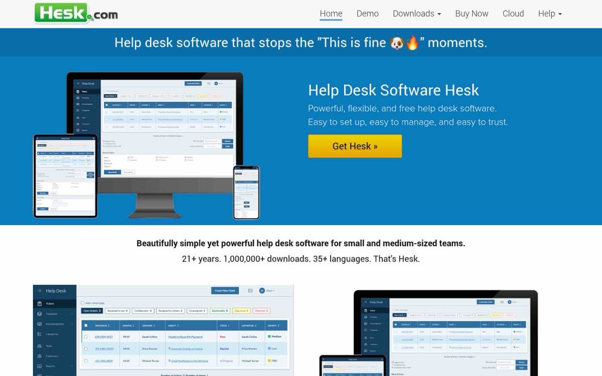 A screenshot of HESK's landing page.