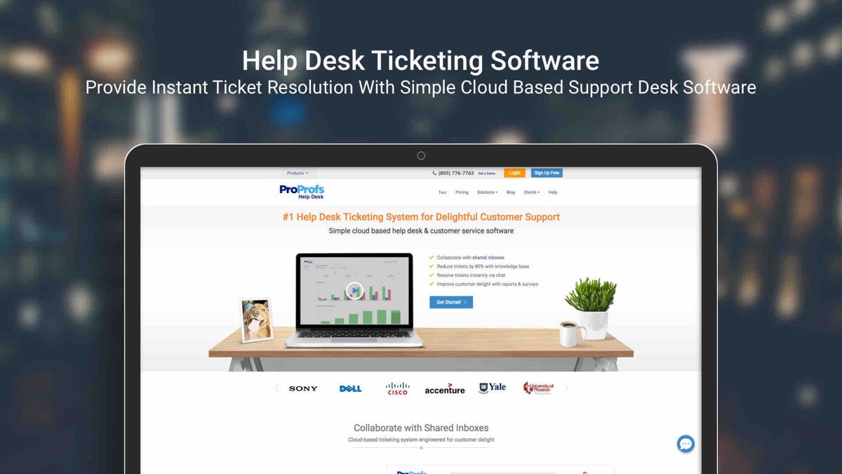 A screenshot of ProProfs Help Desk's landing page.