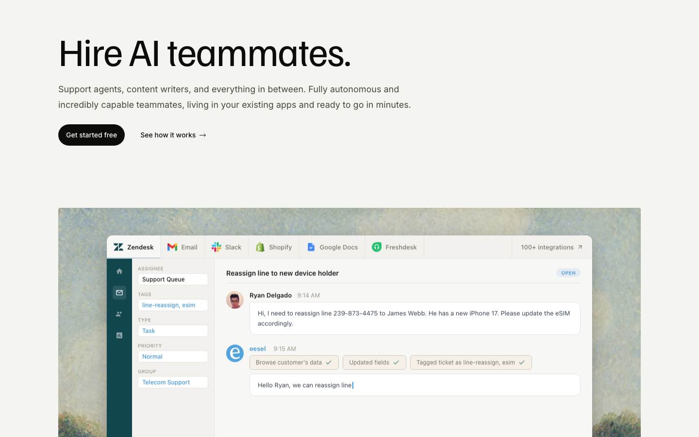 eesel AI homepage