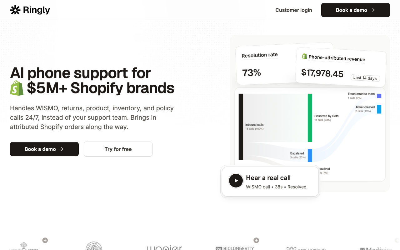 A screenshot of Ringly.io's homepage.