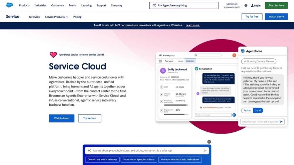 Salesforce Service Cloud homepage