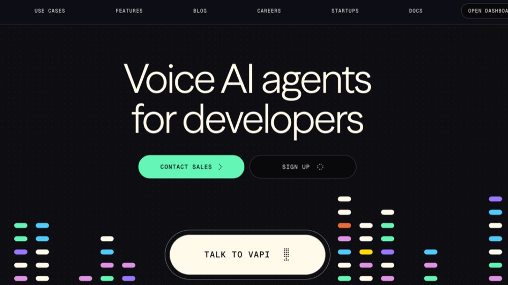 A screenshot of Vapi's homepage, an API-first AI phone agent platform