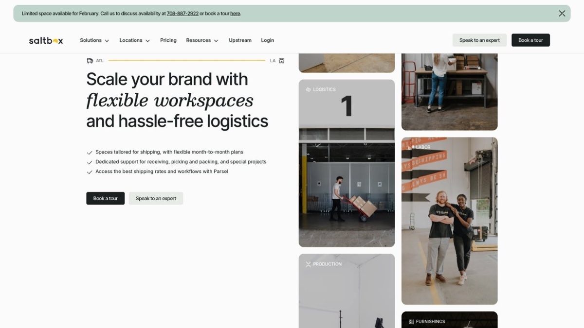 Saltbox co-warehousing homepage