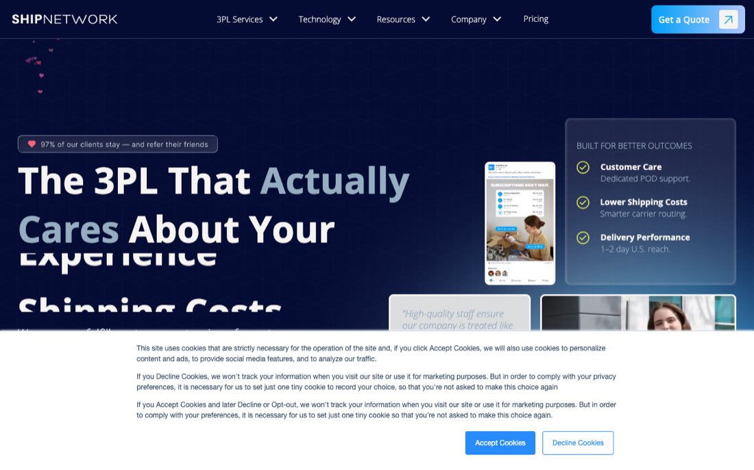 ShipNetwork fulfillment homepage