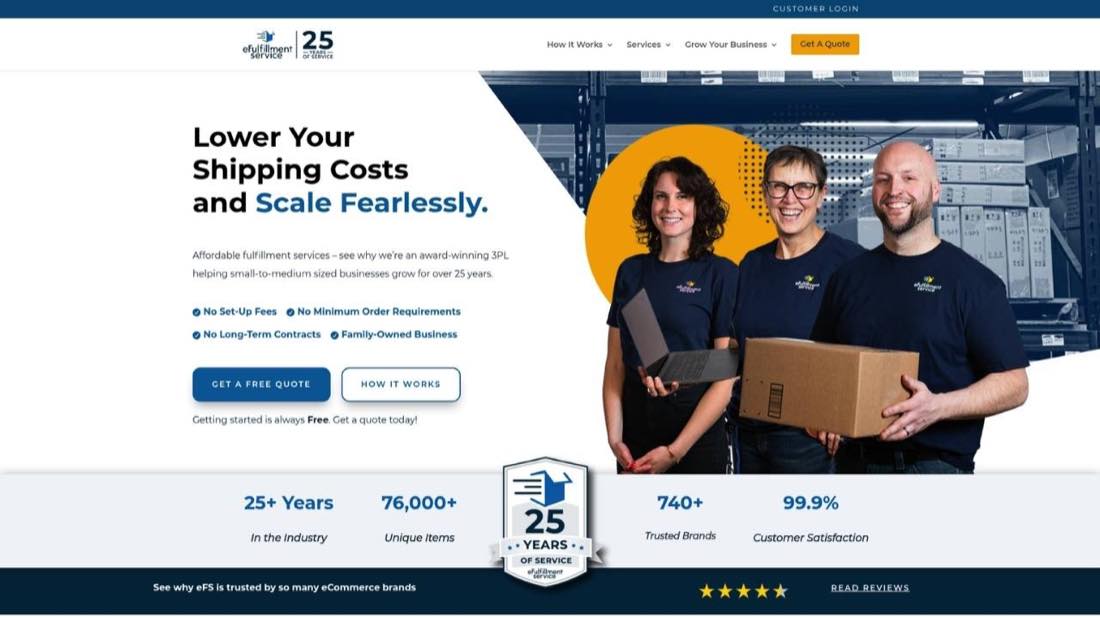 eFulfillment Service homepage for small-batch 3PL
