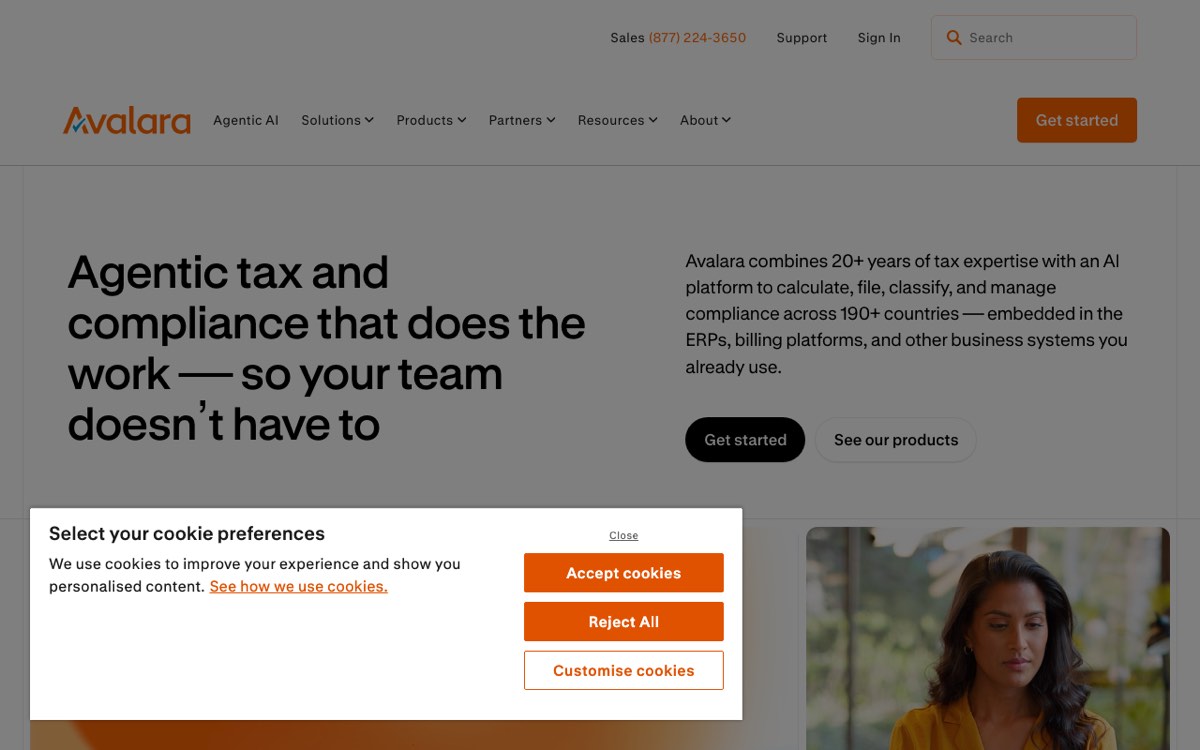 Avalara homepage screenshot