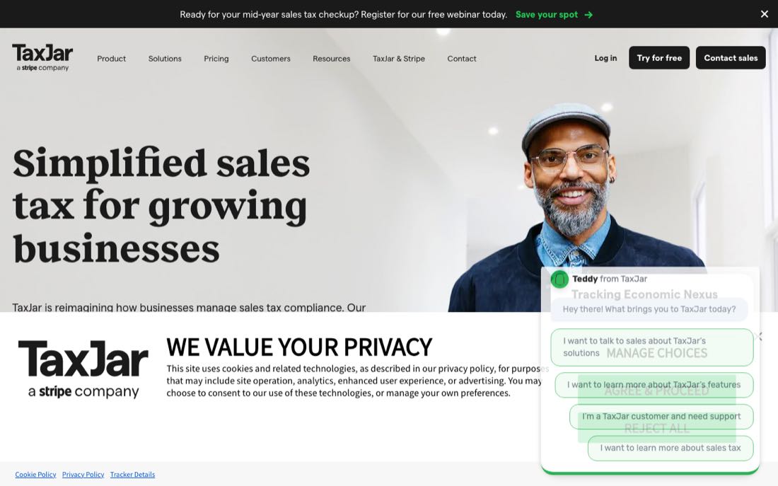 TaxJar homepage screenshot