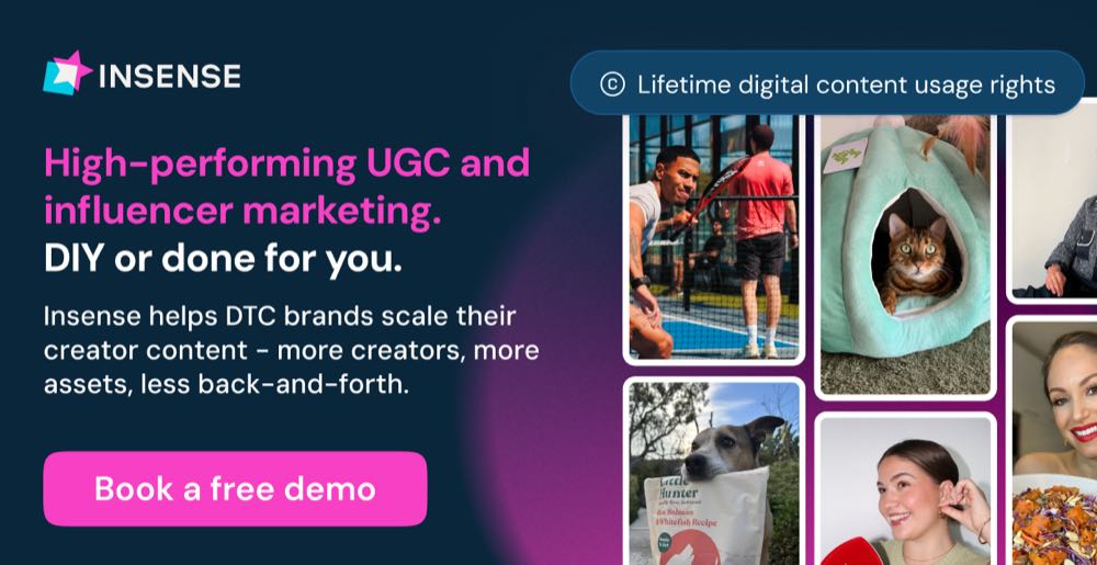 A screenshot of the Insense creator marketing platform homepage