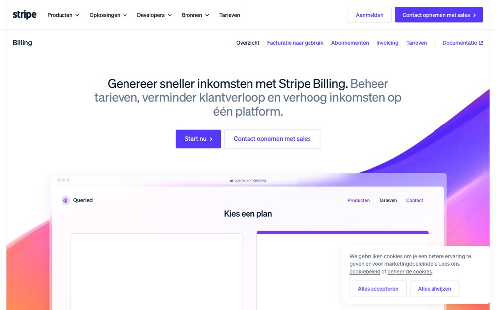 A screenshot of Stripe Billing's landing page.