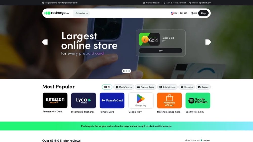 A screenshot of Recharge's landing page.