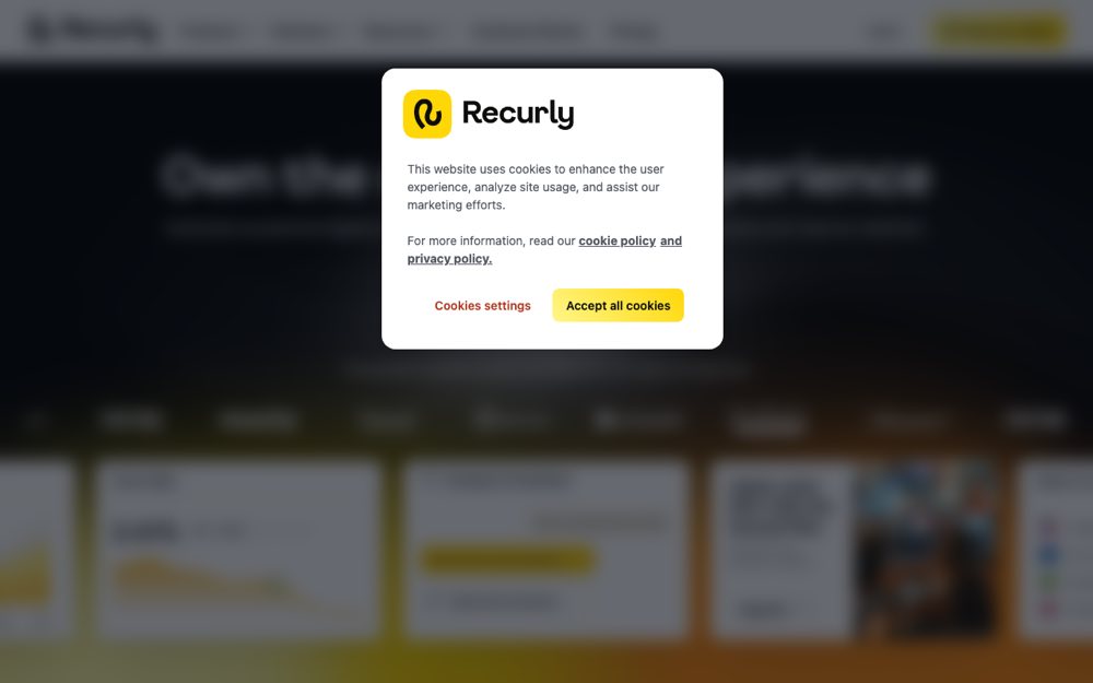 A screenshot of Recurly's landing page.