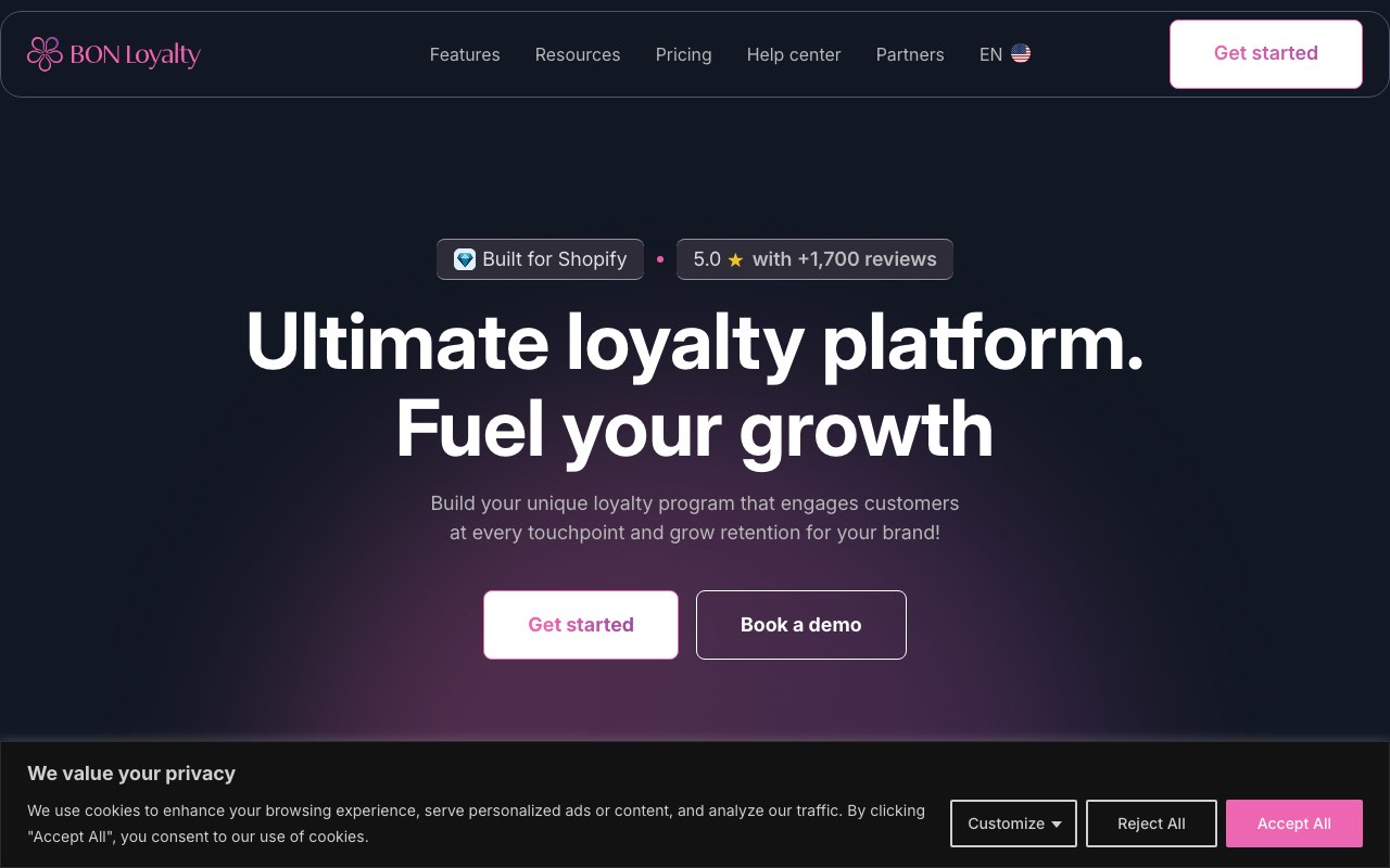BON Loyalty rewards and referrals app homepage