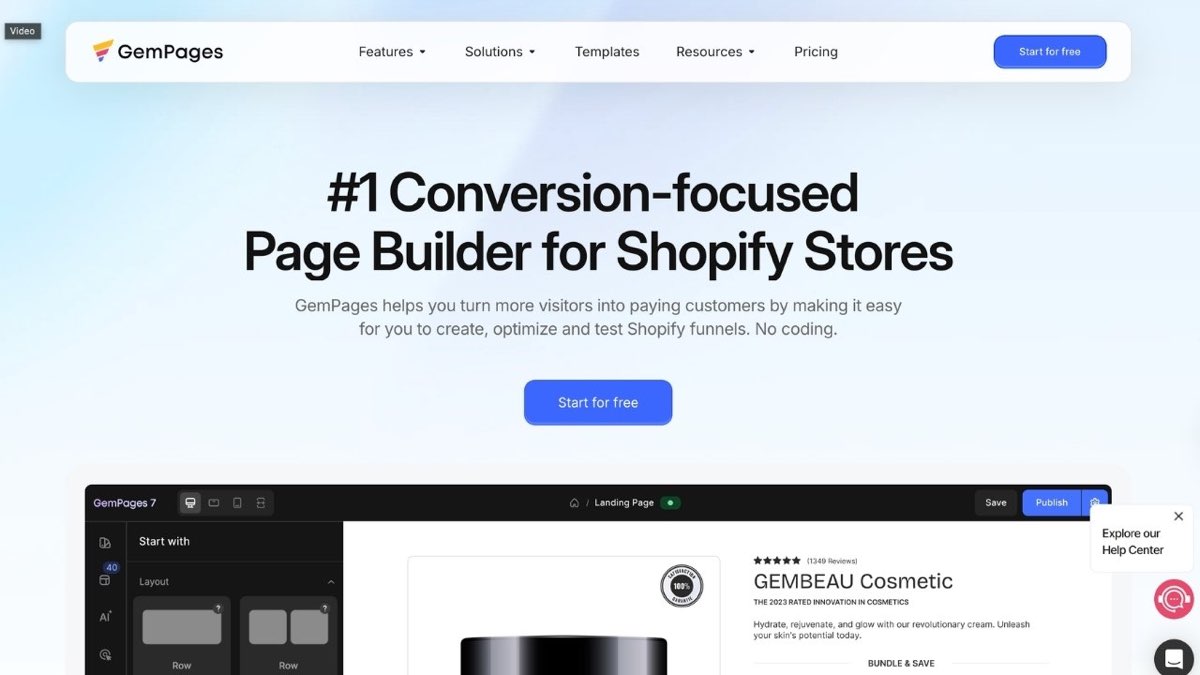 A screenshot of the GemPages Shopify page builder