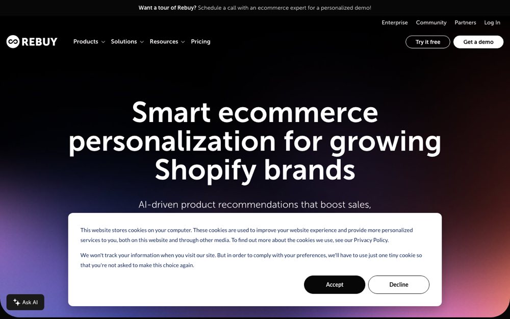 A screenshot of the Rebuy personalization engine for Shopify