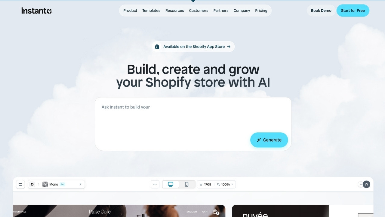 A screenshot of the Instant Shopify page builder