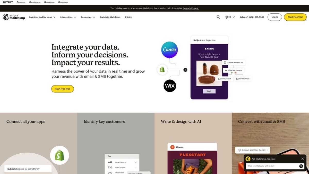 Mailchimp marketing platform homepage