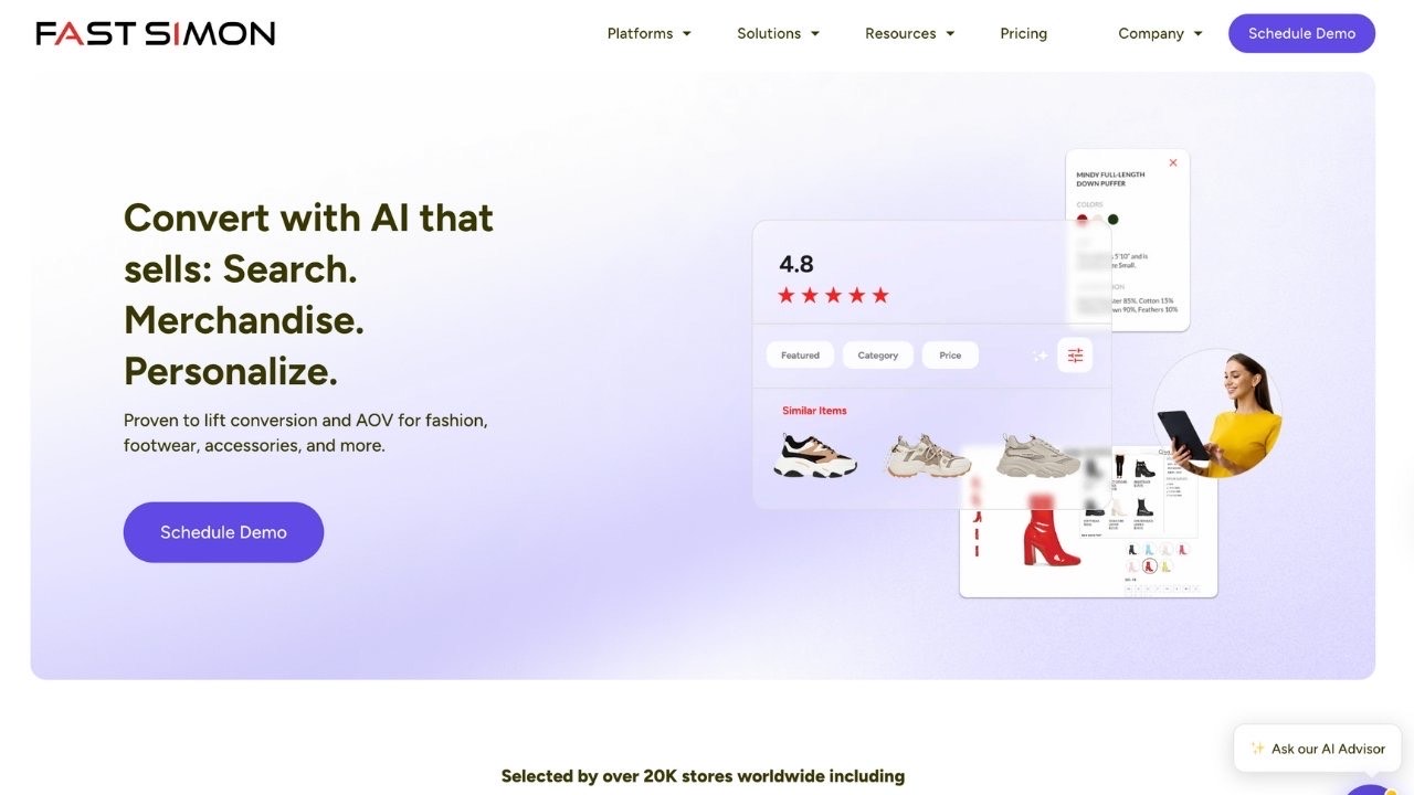 Fast Simon ecommerce search and merchandising platform homepage