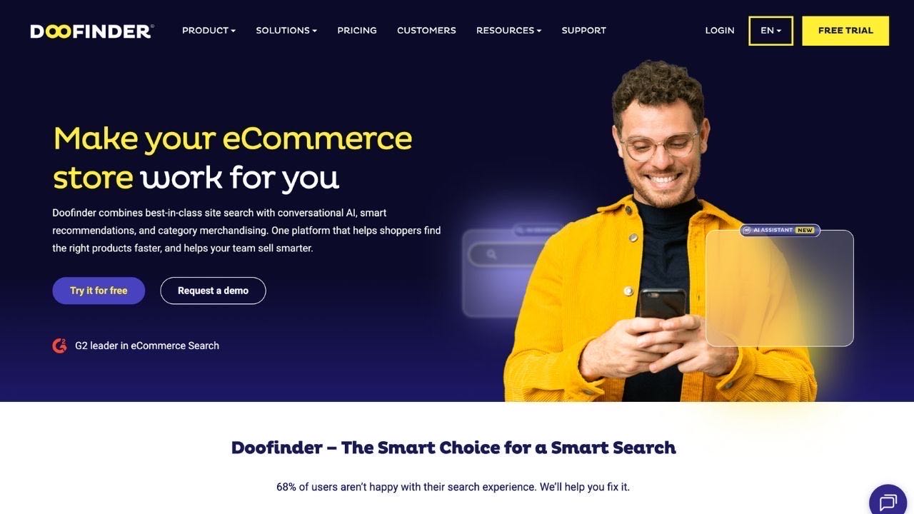 Doofinder affordable site search platform homepage