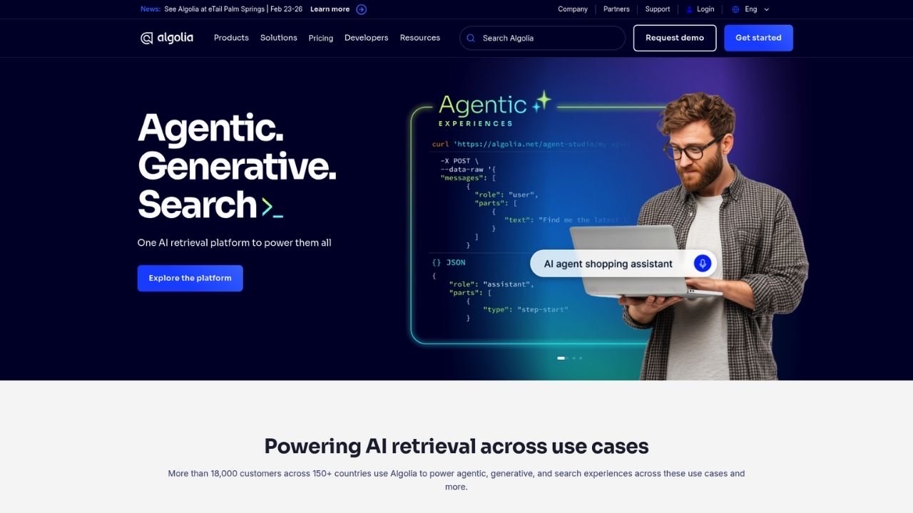 Algolia search and discovery API homepage