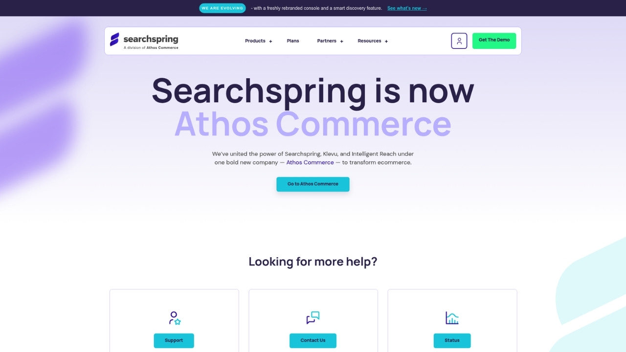 A screenshot of Searchspring's merchandising and search platform homepage