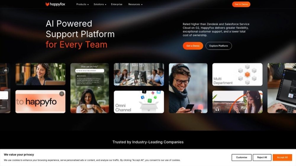 HappyFox help desk homepage screenshot