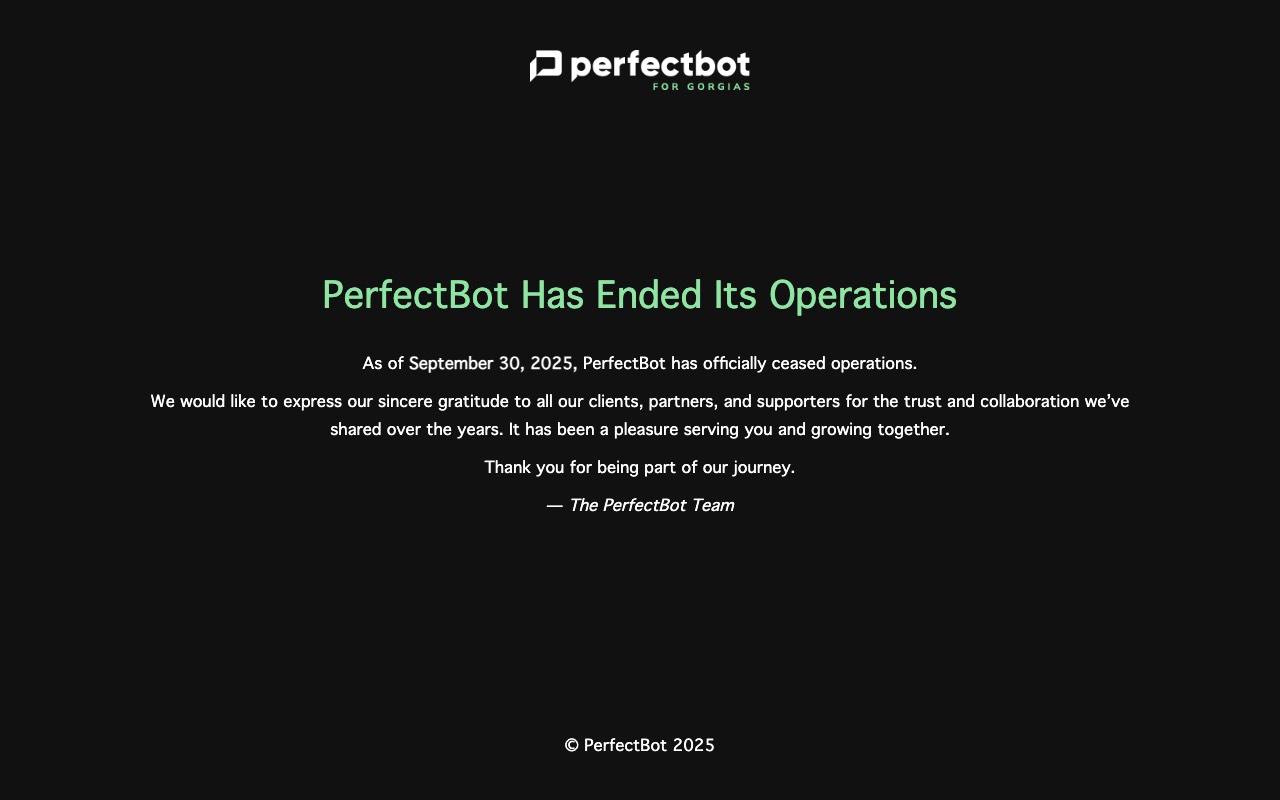 A screenshot of the PerfectBot homepage