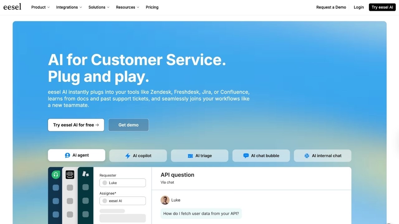 A screenshot of the eesel AI homepage